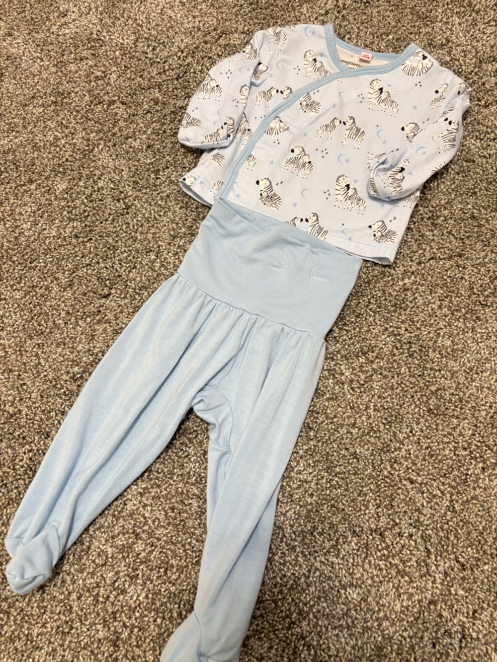 Magnetic Me Baby Footed Pajama Set with Zebra Print - Light Blue